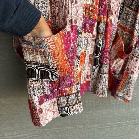 Islander Womens Patchwork 3X  Button Up Top Pockets Flowy Artsy Lagenlook Beachy - Picture 3 of 5